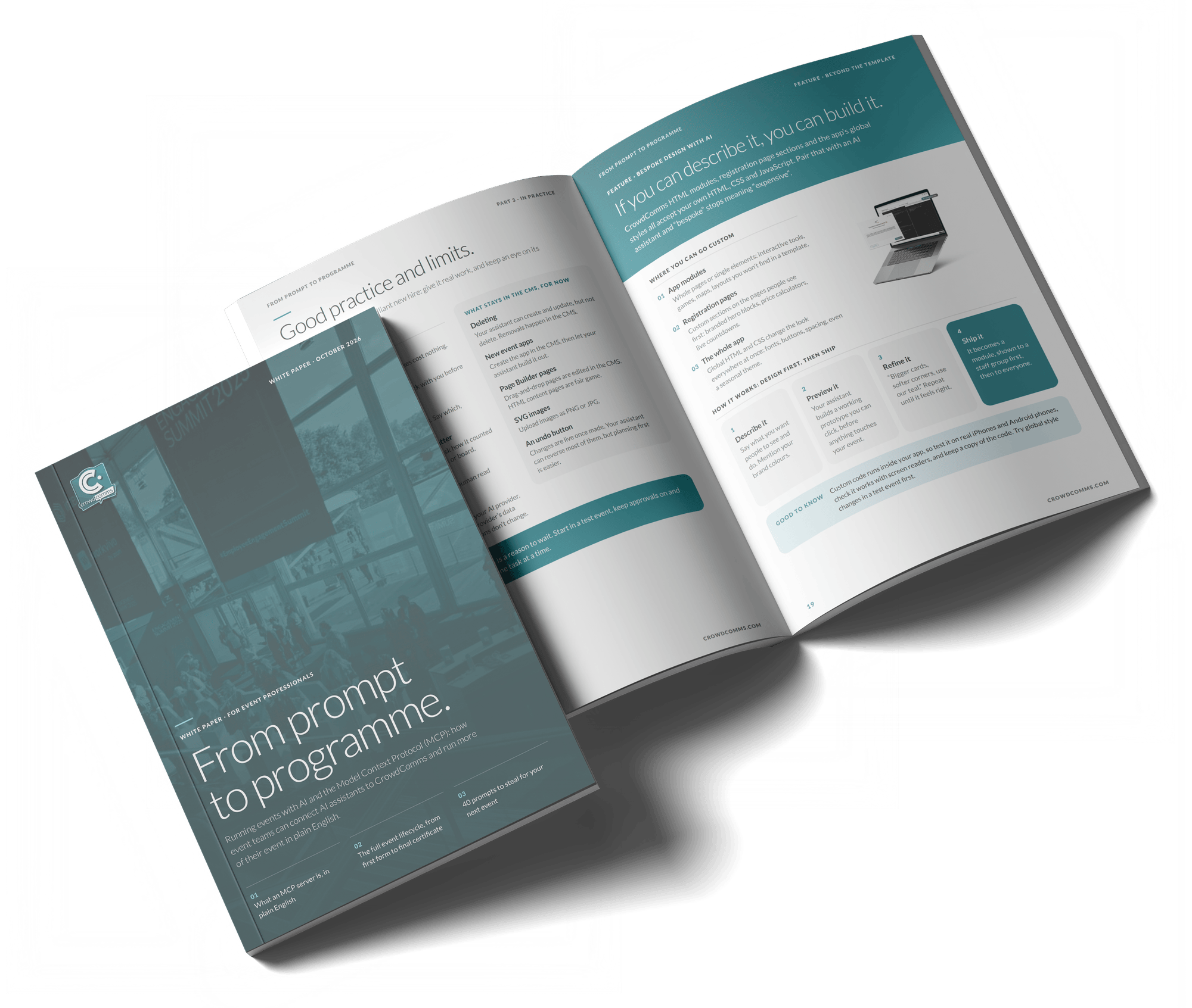 From prompt to programme whitepaper, shown as a cover and an open spread